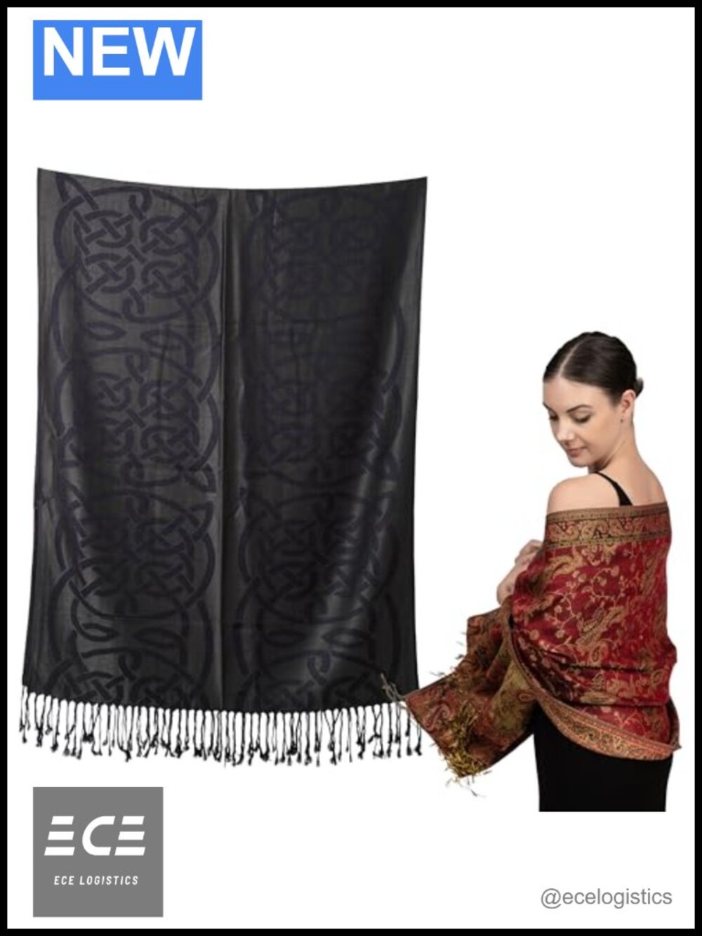 2-Pack Pashmina Scarves Reversible Paisley & Celtic Knot Wrap Shawl Set